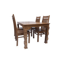 Premium Design Teak Wood Top Dining Table (5ftx3Ft) with 4 Chairs VDT0123