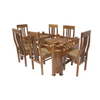 Premium Design Glass Top Teak wood Dining Table (5Ftx3Ft) with 6 Chairs VDT0202