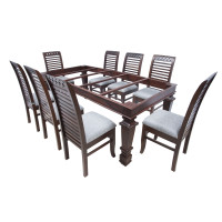 Premium Design Glass Top Rose Wood Dining Table (7Ftx3.5Ft) with 8 Chairs VDT0208