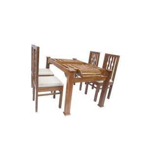 Premium Design Glass Top Teak Wood Dining Table (5Ftx3Ft) with 4 Chairs VDT0119