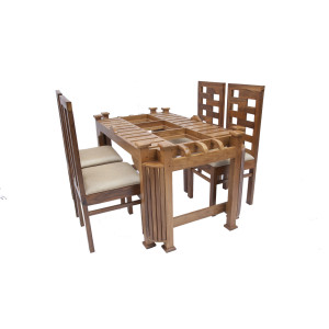 Premium Design Glass Top Teak Wood Dining Table (5Ftx3Ft) with 4 Chairs VDT0121
