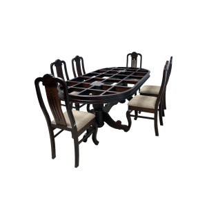 Premium Design Glass Top Rose Wood Dining Table (8Ftx4Ft) with 6 Chairs VDT0209